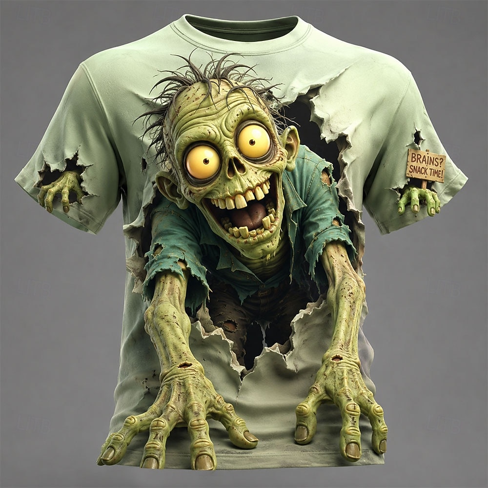 Zombie Snacks - Camiseta de Cuello Redondo con Estampado
