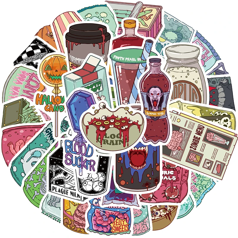 Zombie Snacks - 50 pegatinas de comida zombi, calcomanías